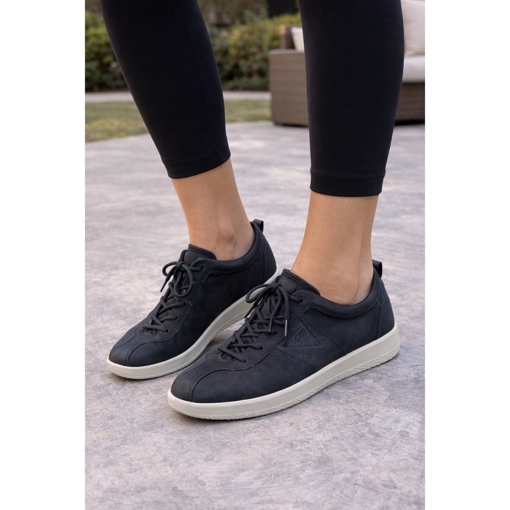 ECCO Soft 7 Mens Black Leather Low Top Sneakers Danish Design Size 39